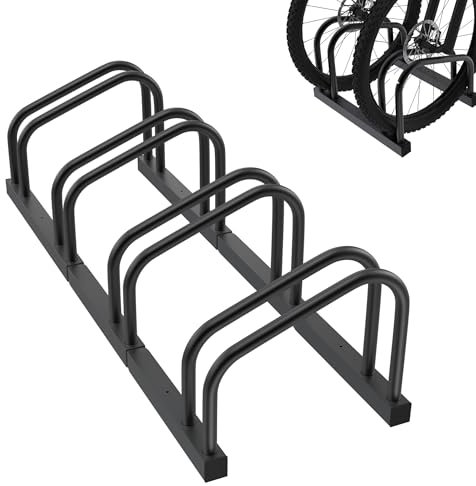FIVMEN Fahrradständer für 4 Fahrräder Fahrradhalter Aufstellständer Boden und Wand Montage 37cm Radabstand Verzinken Mehrfachständer für 30-65mm Reifenbreite Mountainbike Rennrad MTB, Schwarz