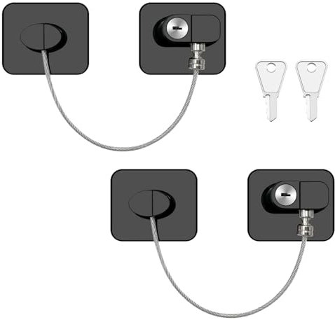HELION 2SET Fridge Locks for Adults, Adhesive Fridge Freezer Locks Window Restrictor Lock Children Window Safety Lock with Key Used on Refrigerators Freezers Cabinets Dryers Washers