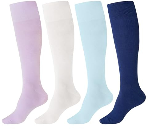 ZAKASA Kniestrümpfe Damen Herren Baumwolle: Lange Strümpfe Kniehohe Socken mit Komfortbund Nahtlos 4 Paar