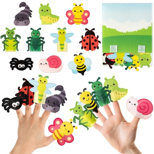 COcnny - Insekten-Fingerpuppen, 11 Filzpuppen mit Aufbewahrungstasche, Bastelset für Kinder, machen Sie Ihr eigenes Geschichtenerzählspielzeug, Tier-Rollenspiel