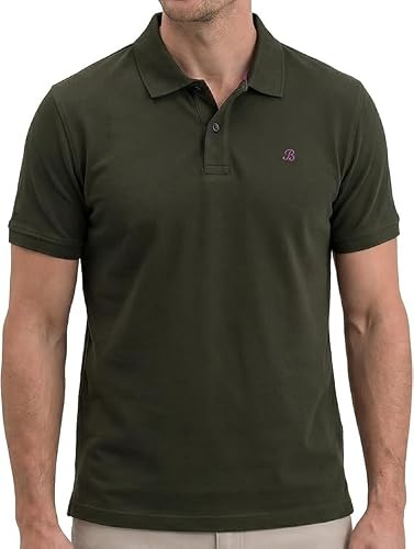 BRIAN OAK LONDON Mens Olive Green Cotton Polo Shirt, 100% Breathable & Anti-Pilling Tennis Shirt, Regular Fit (UK, Alpha, XL, Regular, Regular, Olive Green)