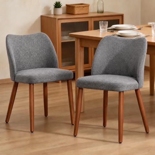 chairus Lot de 2 Chaises de Salle à Manger en Lin, Chaise Rembourrée pour Maison et Bureau, Chaise de Cuisine avec Pieds en Bois, Gris-2