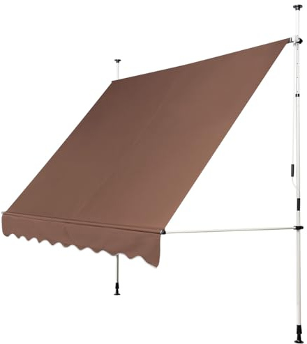 GYMAX Tenda da Sole a Bracci Regolabile in Altezza, Tenda da Sole con Manovella per Balcone, Tenda Impermeabile e Resistente al Sole, Altezza Regolabile da 2M a 3M, per Finestra (Marrone, 150CM)