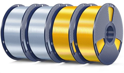 SUNLU 4KG Silk PLA+, 1kg por Carrete, Oro Claro+Oro Claro+Plata+Plata | Paquete de 4, Seda Metálica Brillante, Alta Resistencia, Paquete al Vacío