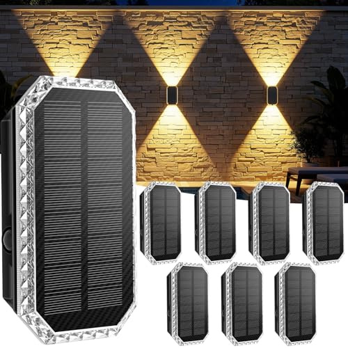 Giliwosy Solar Wandleuchte Aussen, 3 Farbtemperatur Solarlampen für Außen IP65 Wasserdicht Solar Aussenleuchte 1200mAH Akku Wandleuchte, Solarleuchten für Aussen Garten, Zaun, Balkon Deko (8 Stück)