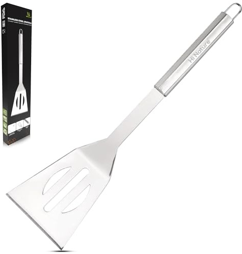 Hi Nature Spatola in acciaio inox, robusta spatola in metallo per cucina e barbecue, resistente al calore, antiruggine e lavabile in lavastoviglie, ideale per pesce, hamburger e barbecue