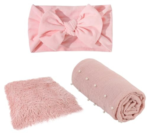 VILLCASE Newborn Swaddle Wrap Photography Prop Skin-friendly Comfortable Polyester Blanket Bow Headband for Decoration and Wrapping