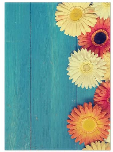 Wallario Rutschfester, Teppich mit Motiv - Fußmatte Bunte Gerbera auf Holz, Größe 50 x 70 cm - flachgewebt