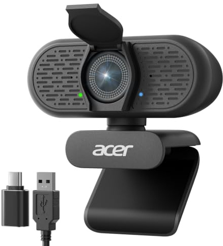 Acer A640 Webcam 4K per PC con sensore Sony PDAF Autofocus AI Noise Canceling Mic 2K 1080P/60fps Adattatore USB A a C Fotocamera per Gaming Streaming Riunioni Switch 2 Camera Team Zoom FaceTime