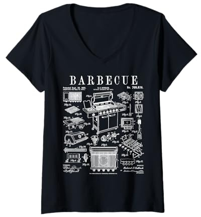 Women's BBQ Barbecue Grill Cook Grilling Chef Vintage Patent Print V-Neck T-Shirt