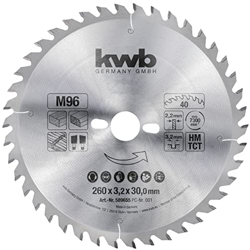kwb Kreissägeblatt 260 x 30 mm, schneller Schnitt, mittlere Güte, Sägeblatt geeignet für Weich- und Hartholz, Tischlerplatten und Spanplatten