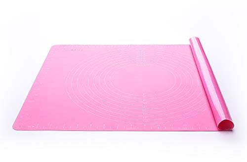 Silikon-Backmatte für Gebäck, Teigrollen, groß, antihaftbeschichtet und rutschfest, mit Maßen, Esstisch, 50,8 x 40,6 cm, Rosa