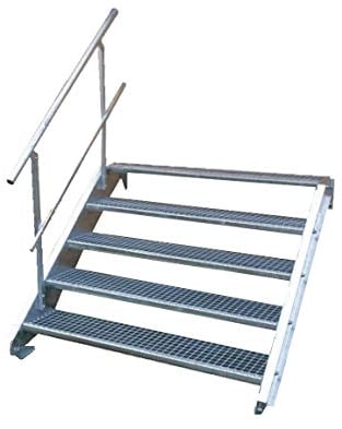 Stahltreppe Industrietreppe Aussentreppe Treppe 5 Stufen-Breite 90cm Variable Geschosshöhe 70-105cm mit einseitigem Geländer