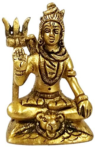 Purpledip Messing Idol Shiva Mahadev: Kleine Statue für Zuhause, Tempel oder Auto Armaturenbrett (11755)