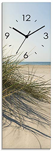ARTLAND Wanddeko Wanduhr ohne Tickgeräusche Glas Quarzuhr 20x60 cm Rechteckig Lautlos Strand Nordsee Meer Landschaft Küste Meer Maritim S9ZI