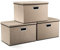 PRANDOM Großer Faltbarer Aufbewahrungsboxen mit Deckel,Leinenstoff Dekorative Aufbewahrungsbox,Organizer Container,Schlafzimmer,Garderobe,Wohnzimmer,Khaki[3 Pack] 43x30x30cm