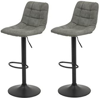Hela Tische, 2er Set Barhocker Bistrohocker Yvonne, Microfaser Grau, Trompetengestell Grau, höhenverstellbar mit Gasdruckfeder, 360° drehbar