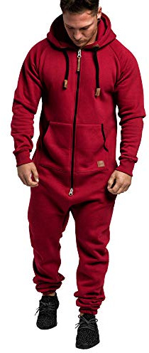 Amaci&Sons Herren Overall Jumpsuit Jogging Onesie Trainingsanzug 3007 Bordeaux/Schwarz S