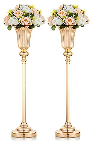 NUPTIO Gold Vase Centrepieces Tall: 2 Pcs 67.8cm Wedding Table Centerpieces Trumpet Vases Metal Flower Stand for Party Anniversary Ceremony Birthday Decorations
