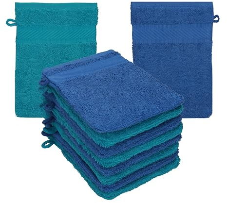 Betz 10 Stück Waschhandschuhe Frottee Waschhandschuh Palermo 100% Baumwolle Waschlappen Set Größe 16 x 21 cm Farbe blau-Petrol
