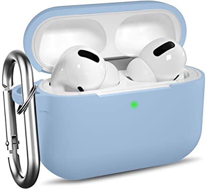 Ouwegaga Kompatibel mit AirPods Pro Hülle - Stoßfeste Silikon Case Schutzhülle [Front-LED Sichtbar] mit Karabiner Kompatibel mit Apple AirPods Pro 2019, Lila
