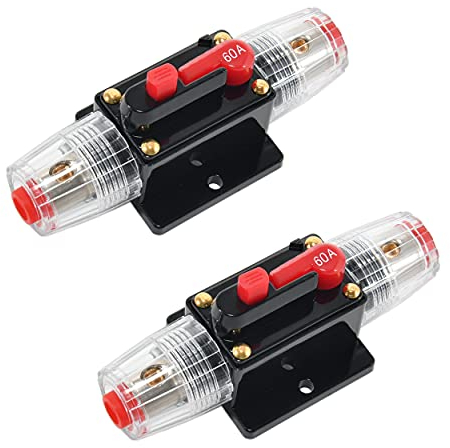 RED WOLF 60A Schutzschalter 2 Stück, Automatik Sicherungshalter Auto Inline-Leistungsschalter Auto für Kfz Boot Lkw Marine Radio Stereo Sicherungsschutz Wasserdicht 12V-48V DC