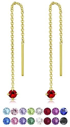 Orecchini Pendenti a Catena in Argento 925 Placcati Oro Con Brillantini di Cristallo Rosso - Donna Punto Luce Lunghi