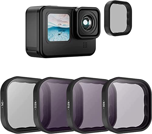 TELESIN 4 Pack filter CPL ND8 ND16 ND32 für GoPro Hero 11 Hero 10 Hero 9 Schwarz, Neutraldichte- und Polarisationsfilter-Kit Objektivschutz für Go Pro 11/10/9 Zubehör