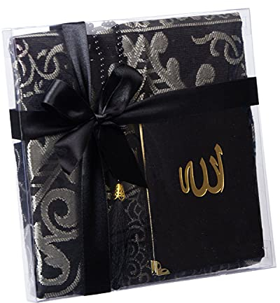 Ramadan24 Geschenkset Koran Gebetsteppich und islamische Gebetsperlen Heilige Geschenke für Muslime Tasbih Sajjad Koran (Schwarz)