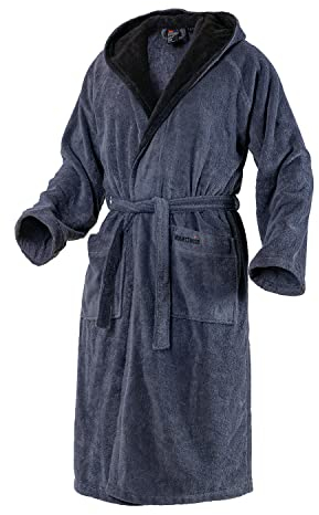 Mount Swiss Bademantel Damen Herren ARBON mit Kapuze aus edler Baumwolle I Morgenmantel flauschig I Frottee Farbe: anthrazit, Grösse: M