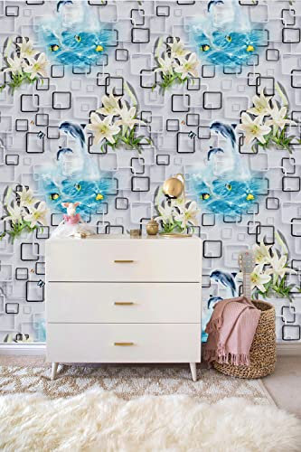 LZH-LP Modern Self-Adhesive Wallpaper for Wall Decal 45x300CM Art Design Square Ocean Narcissus Shark Stitching Peel & Stick Vinyl Wallpaper