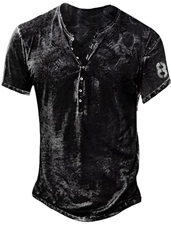 Mens Henely Shirts Vintage Distressed Summer Tops Button Up Blouse Short Sleeve Casual Tee Shirts DT7 Short Sleeve M