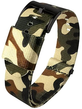 BARTON WATCH BANDS, Elite Uhrenarmband im NATO®-Stil, 18 mm, schwarze Schnalle, Sicherheitsgurt-Nylon-Uhrenarmbänder, Wald-Tarnmuster
