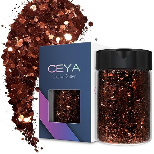 Ceya Paillettes épaisses, 140 g, marron café, mélange de flocons fins irisés pour nail art, cheveux, résine époxy, gobelets, slime, peinture, décoration de festival