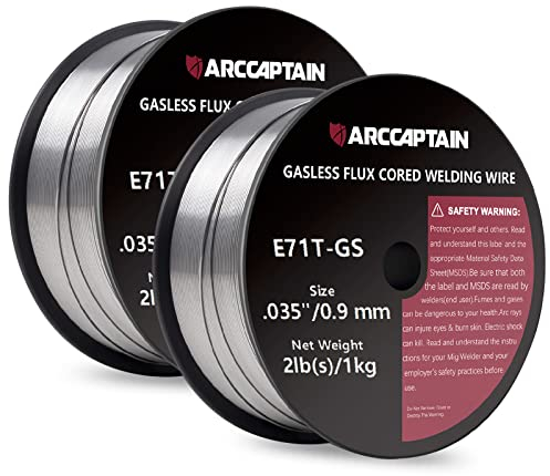 ARCCAPTAIN Alambre de soldadura 0,9 mm, 2 kg, E71T-GS MIG para soldadora sin gas MIG/MAG FLUX, alambre de soldadura con certificado TÜV, rollo de alambre D100 con mandril de 20 mm, paquete de 2