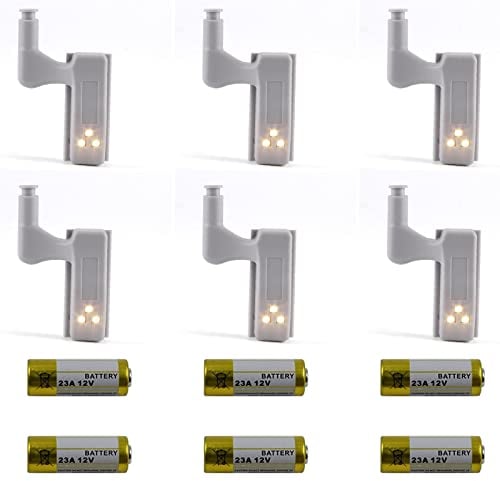 PCTC 6 Pcs Hinge LED Sensor Light Universal Cabinet Cupboard Hinge LED Light for Living Room/Bedroom/Wardrobe/Kitchen Cupboard,Closet Night Lights Wardrobe Night Lights (with Battery)