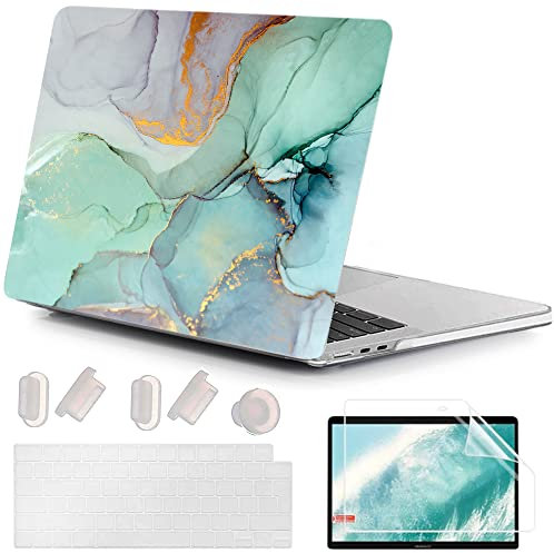 MUSHUI 4 in 1 Custodia per Macbook Air M2 M3 M4 13,6 Pollici A2681 A3113 A3240, 2025 2024 2022 con Touch ID, Plastica Case Cover Rigida & Pellicola Tastiera & Proteggi Schermo, Marmo Verde
