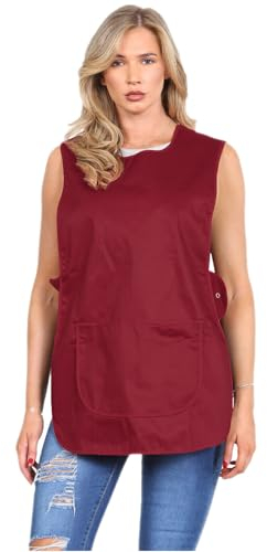MyShoeStore, Professional Tabard Apron Unisex Catering Workwear 65% Polyester 35% Cotton Blend Kitchen Cleaning Overall with Large Centre Pocket Side Popper Button Wine 3XL-XXXOS