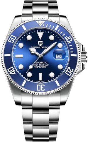 Pagani Design Luxus Herrenuhr - Automatisches mechanisches Japanisches Uhrwerk Wasserdicht 100M Tauchen Herrenuhr Saphirglas Edelstahl Business(Blau)