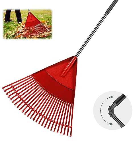SHANTRA Laubbesen Gartenrechen, Gartenrechen mit faltbarem Griff, 26 Zinken Strauchrechen mit strapazierfähigem Kunststoffkopf für Rasen, Garten, Blumenbeete Blätterreinigung, Schwarz und Rot
