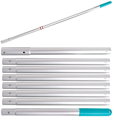 U.S. Pool Supply 10.5 Foot Aluminum Telescopic Swimming Pool Pole - 8 Adjustable Connecting Sections, Expandable Step-Up Length - Attach Connect Skimmer Nets, Rakes, Brushes, Vacuum Heads, Maintenance