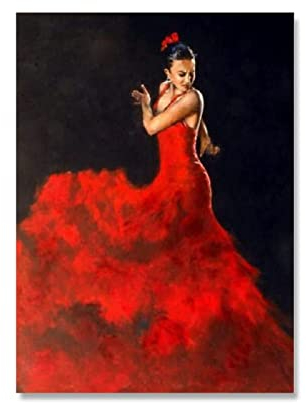 XCPORA Flamenco Tänzer Poster Rotes Kleid Frau Wandkunst Flamenco Tänzer Drucke Flamenco Tänzer Leinwand Malerei Home Wanddekor Bild 50x70cm Kein Rahmen