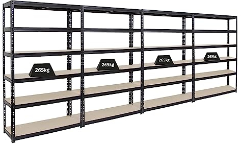 PROREGAL Mega Deal 4X Étagère Charge Lourde Giant Tiger | HxLxP 200x120x40cm | 265 kg par Niveau | Noir | 6 Niveaux | Étagère Robuste de Garage, Atelier, Cave, sous-Sol, Stockage, Rangement