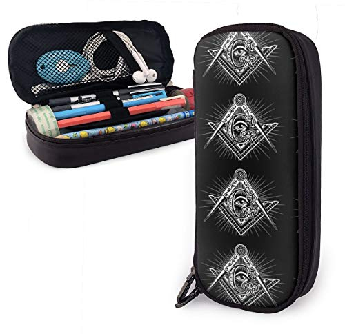 Pu Leder Federmäppchen Freimaurer-Freimaurer-Logos Schwarz Aufbewahrung Bleistift Tasche Multifunktions Schulmäppchen Tragbare Federmappe Für Schule Jungen Teenager