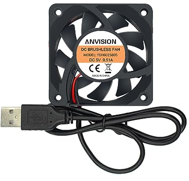 ANVISION 60mm x 15mm DC 5V USB Brushless Cooling Fan, Dual Ball Bearing
