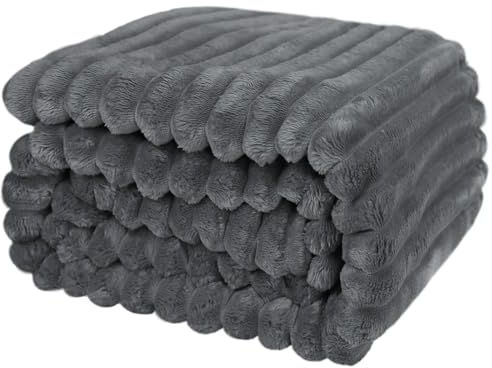 Kuscheldecke - Warme Flausige Bettüberwurf Decke und Sofadecke - Streifen Design Mama, Frauen und Freundin (Dunkelgrau, 200x230cm)
