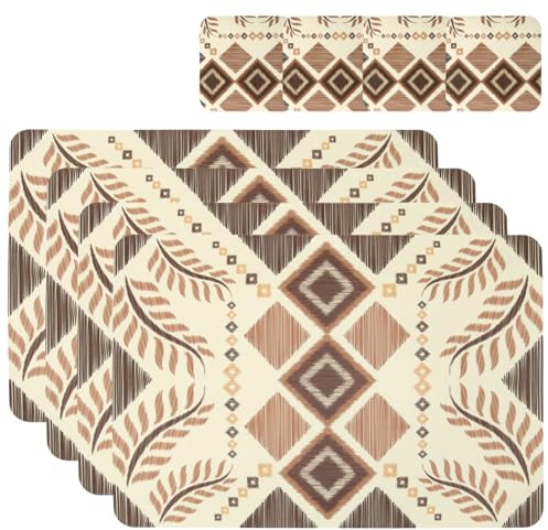 Casaido Platzdeckchen Abwaschbar, Tischsets Leder Und Untersetzer, Tischset Set Mit 4 Untersetzern Und 4 Platzsets Abwaschbar Tischset rutschfest