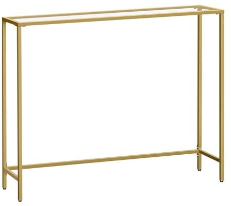 VASAGLE Table Console, Table d’Entrée, Bout de Canapé, en Verre Trempé, Montage Facile, Pieds Réglables, pour Salon, Entrée, Couloir, Doré Clair et Transparent LGT132A01