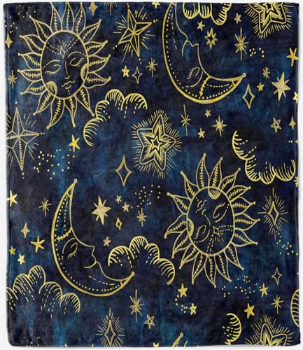ANHOPE Astrologie Sonne Mond Sterne Decke Weich Warm Leicht Flanell Wurfdecke Wohndecke Sofadecke Couchdecke Ganzjahresdecke für Sofa Couch Bett Reisen Outdoor 150 x 200 cm