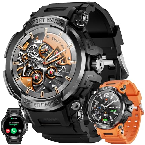 Smartwatch Herren mit Telefonfunktion, 1.5 Fitnessuhr mit Schrittzähler Herzfrequenz SpO2, 600mAh-Akku, Schlafmonitor Watch, 100+ Sportmodi Uhr, IP68 Wasserdichte Sportuhr für Android iOS (Schwarz)